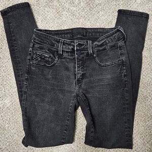 Buckle Black Ankle Skinny Jeans, Size 24